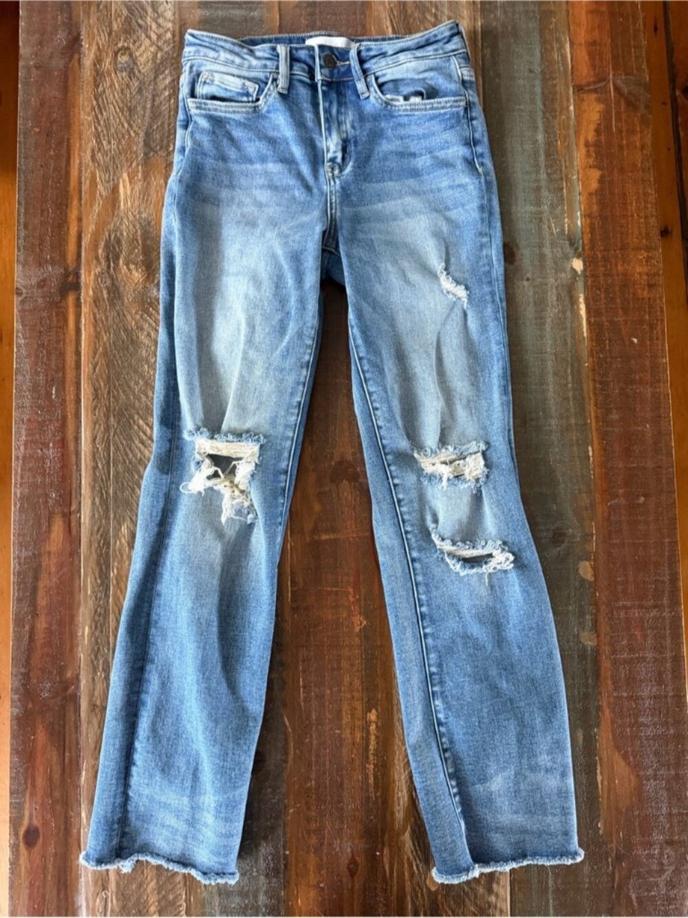 VERVET Women’s 25‎ Blue Distressed Raw Hem Medium Wash Jeans | SKU 0250